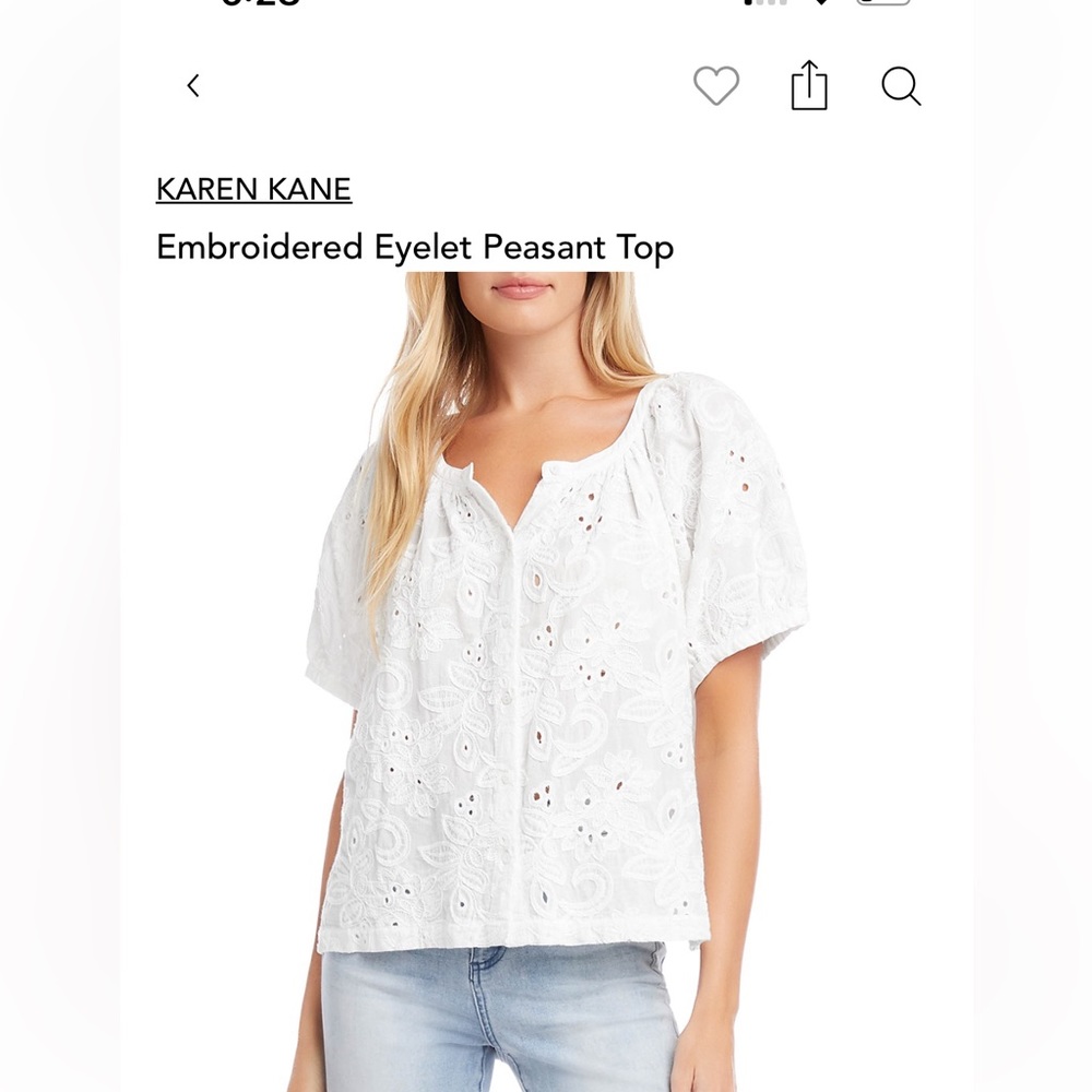 Karen Kane Embroidered Eyelet Peasant Top. Size XL.